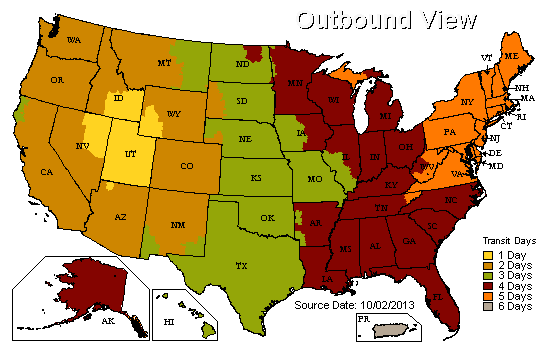 UPS Outbound Map from Salt Lake